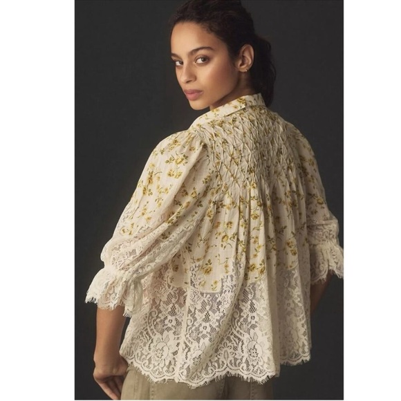 Anthropologie Ethereal Dainty Ditsy Floral Victorian Lace Cottage Blouse Size S - Picture 2 of 16